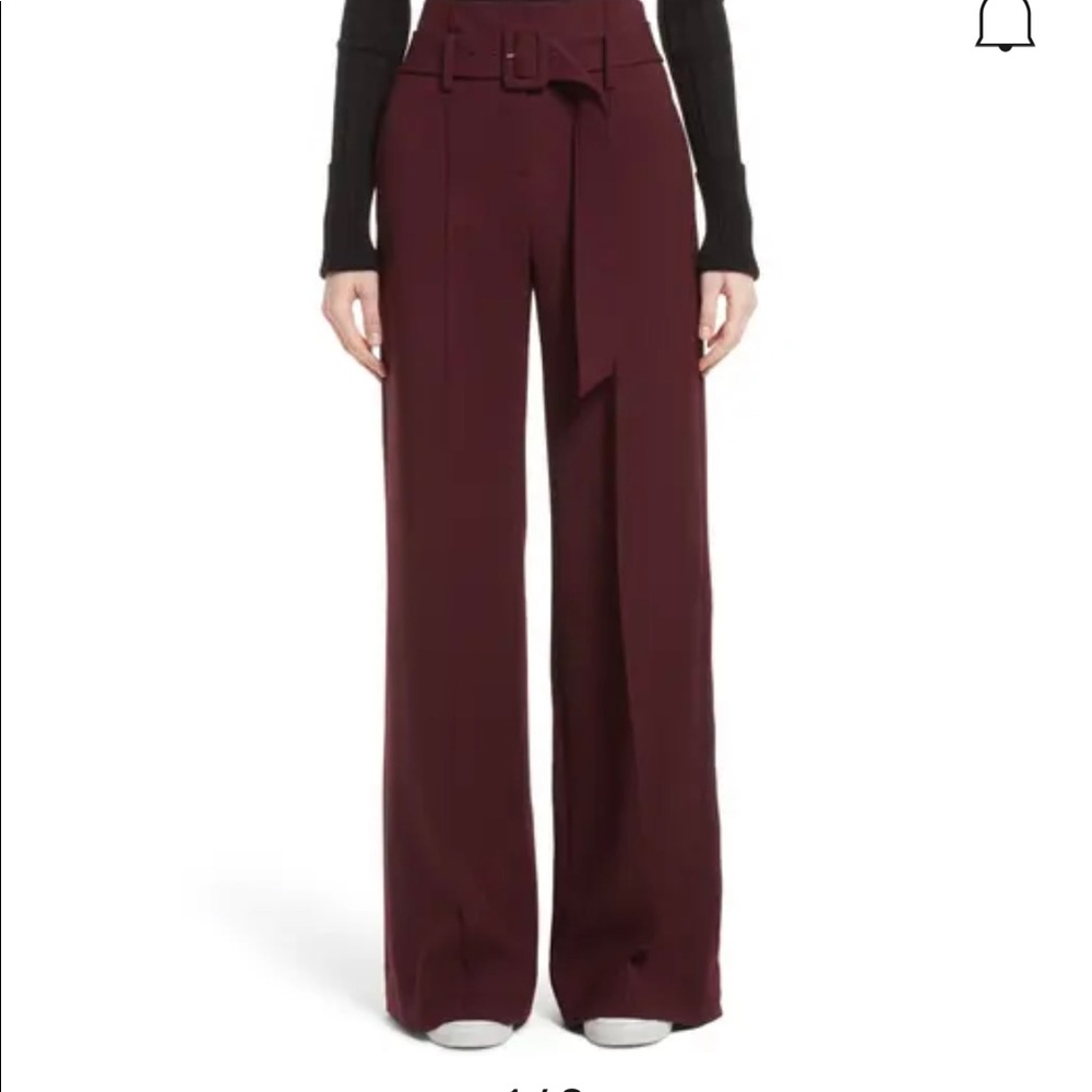 THEORY High-waist Belted Wide-leg Pants Burgundy/Dark Currant Size 6